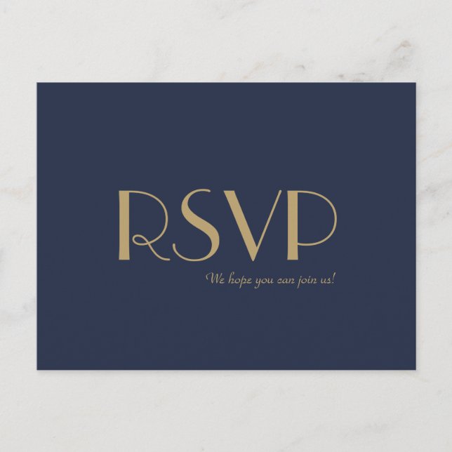 Deko | Dark Navy Wedding RSVP Einladungspostkarte (Vorderseite)