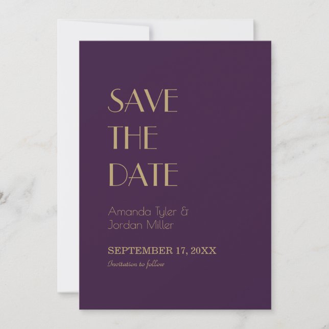 Deko | Dunkles Lila Hochzeitback-Foto Save The Date (Vorderseite)