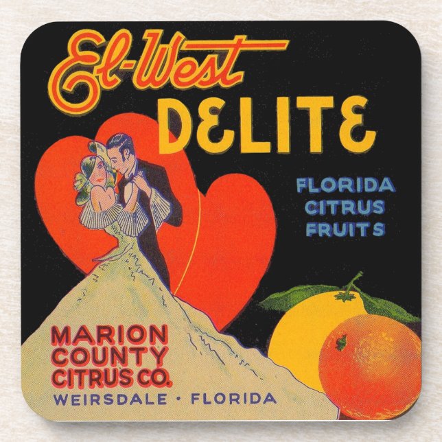 Deko El-West Delite Florida Citrus Fruit 1930 Getränkeuntersetzer (Vorderseite)