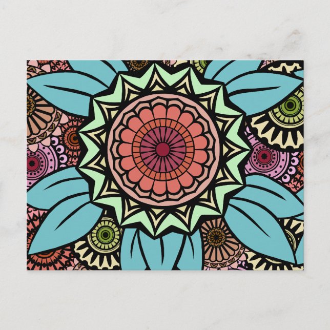 Deko Fandango in Türkis und Orange Postkarte (Vorderseite)