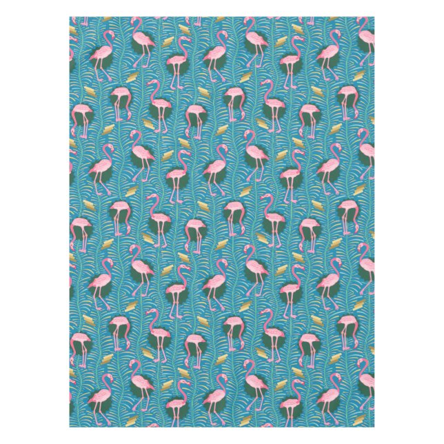 Deko-Farne der Flamingo-Vogel-20s kopieren blaues Tischdecke (Vorderseite)