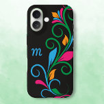 Deko Floral Monogram iPhone 16 Hülle<br><div class="desc">Personalisieren Sie dieses elegante Case-Mate Markengehäuse für Ihr Handy mit Ihrem eigenen Monogramm. Editieren Sie einfach im Zazzle Texteditor. Erstellt in einem kühnen,  wirbelnden Blattlängenmuster AUF BACK mit leuchtenden Farbspritzen. Passt eine Vielzahl von Modellen an. Wählen Sie im Dropdown-Menü Ihre Option aus.</div>