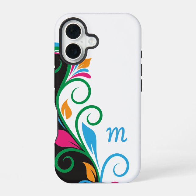 Deko Floral Monogram iPhone 16 Hülle (Rückseite)