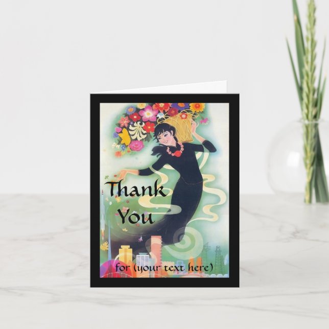 Deko Frau mit Wirbel und Blume Vielen Dank für Ihr Dankeskarte (Vorderseite)