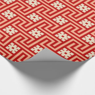 Deko Greek Key, Coral Orange und Beige Geschenkpapier