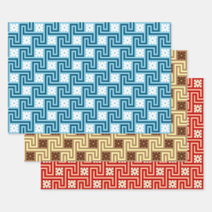 Deko griechischer Schlüssel, blau & weiß, braun, Geschenkpapier Set