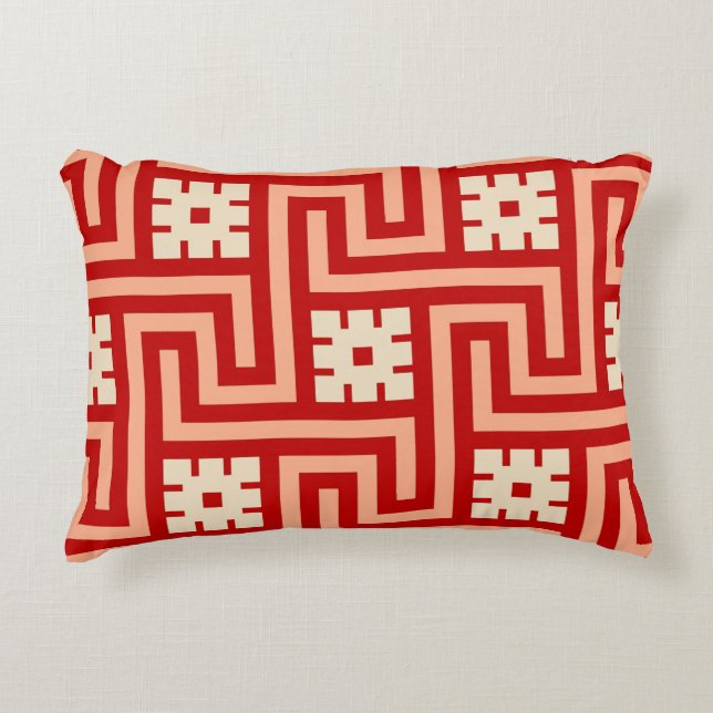 Deko-griechischer Schlüssel, korallenrotes Orange Zierkissen (Vorderseite)