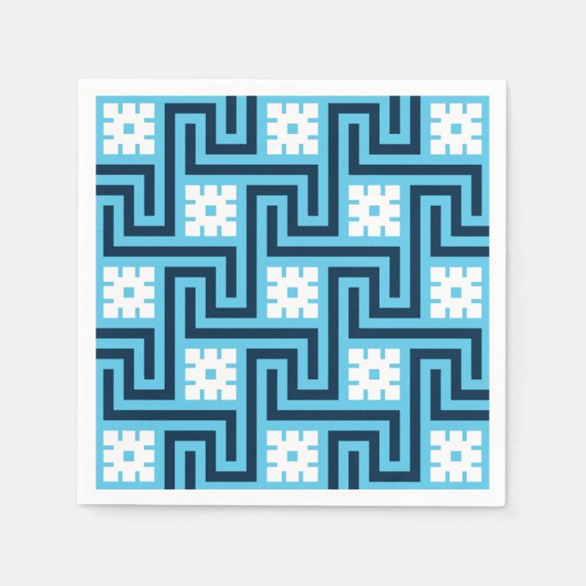 Deko Griechischer Schlüssel, Sky Blue und Navy Serviette (Vorderseite)