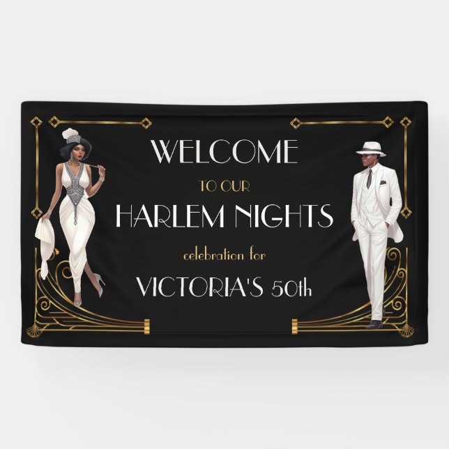 Deko Harlem Nights Flapper und Gentleman Willkomme Banner (Horizontal)