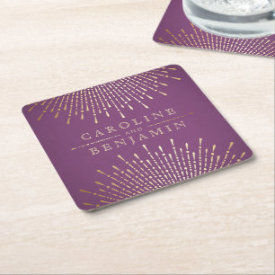 Deko-Hochzeitsmonogramm für Gold und lila Kunst Rechteckiger Pappuntersetzer