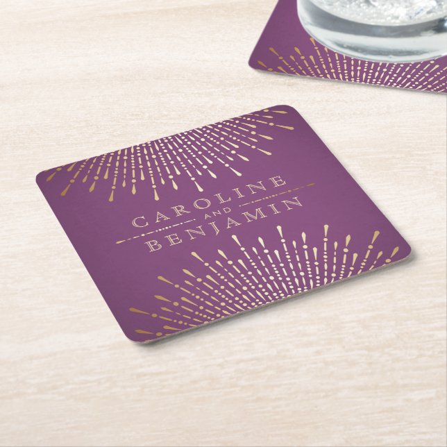 Deko-Hochzeitsmonogramm für Gold und lila Kunst Rechteckiger Pappuntersetzer (angewinkelt)