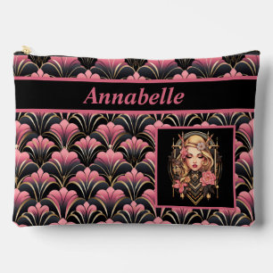 Deko Lady Black und Pink mit Blume Zubehörtasche
