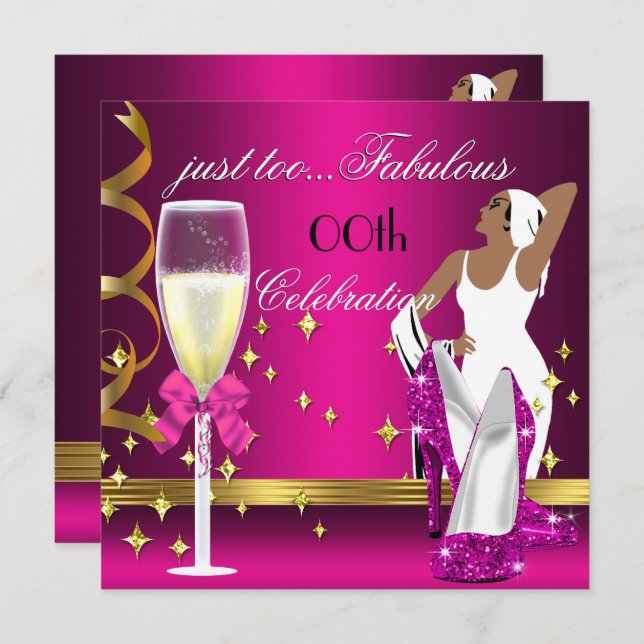 Deko Lady Pink Gold zu fabelhaft Geburtstag Einladung (Vorne/Hinten)