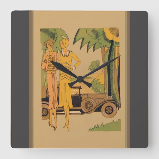 Deko Ladys and Car Quadratische Wanduhr (Vorderseite)