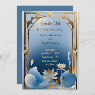 Deko Minimalismus Blaue Goldlotus-Blume Save The Date