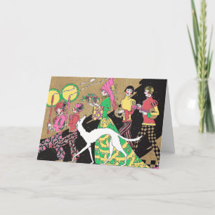 Deko Mittelalterliche Dame mit Retainer & Borzoi Feiertagskarte