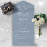 Deko Modern Monogram Dusty Blue Dinner All In One Einladung<br><div class="desc">AUCH MIT EINEM QR CODE IM UAWG BEREICH ERHÄLTLICH. Dieses Design ist schlicht und elegant, komplett mit dem Bräutigam oder Braut's letzten Auftakt in einem Art Deko Stil Rahmen. Personalisierte All-In-One-Einladungen sind eine einzigartige Kombination aus einer schön gedruckten, maßgeschneiderten Einladung und einer leicht zu abreißenden perforierten UAWG-Postkarte. Und sie sind...</div>