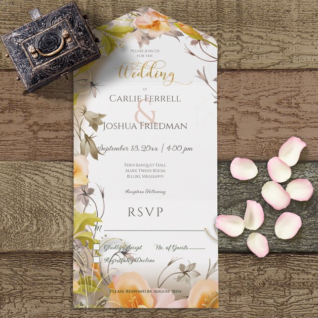 Deko Modern Peach floral White No Dinner All In One Einladung (Von Creator hochgeladen)