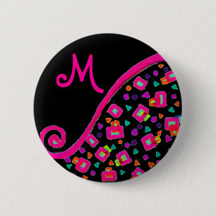 DEKO MONOGRAM Rosa Fuchsiengelbes Schwarz Button