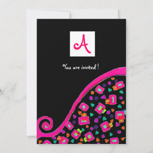 DEKO MONOGRAM, schwarz, rosa violett weiß Einladung