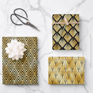 Deko-Muster aus Gold und Black Diamond Geschenkpapier Set
