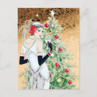 Deko Retro Weihnachtsfrau Feiertagspostkarte