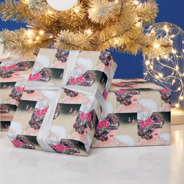 Deko Retro Weihnachtsfrau Geschenkpapier (Feiertage)
