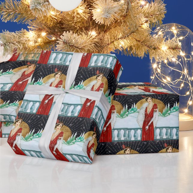 Deko Retro Weihnachtsfrau Geschenkpapier (Feiertage)