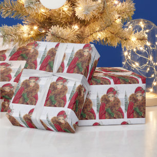 Deko Retro Weihnachtsfrau Geschenkpapier