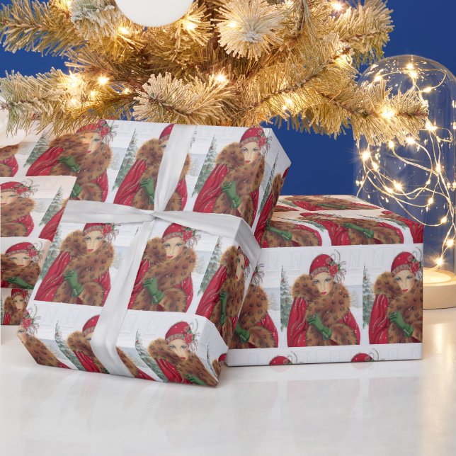 Deko Retro Weihnachtsfrau Geschenkpapier (Feiertage)