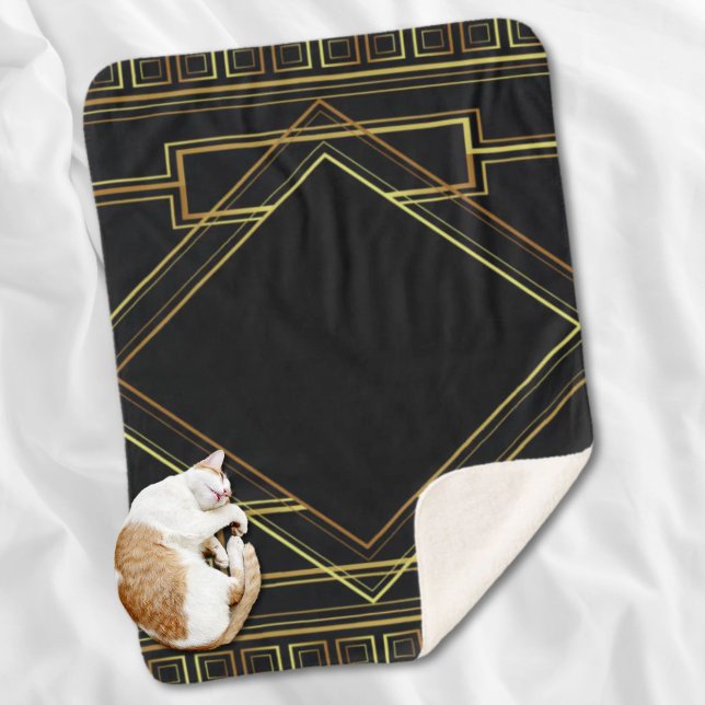 Deko Sherpadecke (gatsby black and gold geometric pattern art deco sherpa blanket)