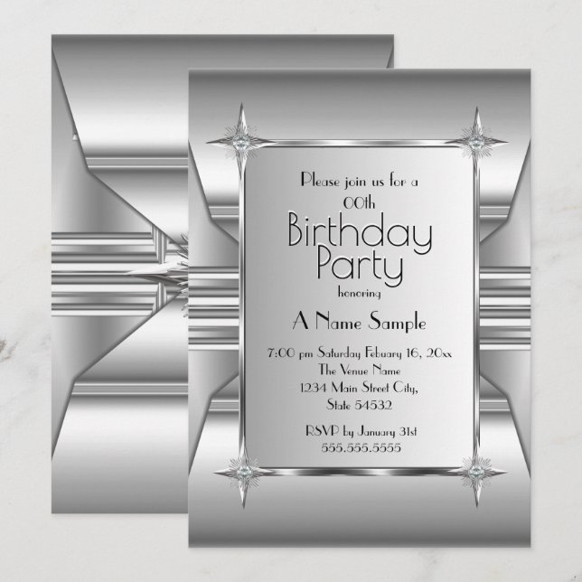 Deko Silver Chrome Metal Image Birthday Party Einladung (Vorne/Hinten)