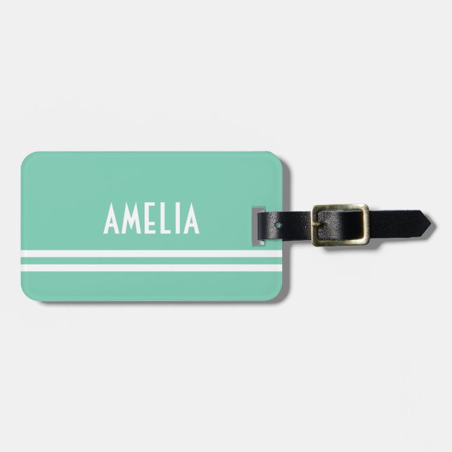 Deko-Streifen-Namensmonogramm-weißes weiches Gepäckanhänger (Vorderseite horizontal)