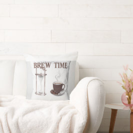 Dekokissen „Brew Time“ – Sanduhr und Tasse.