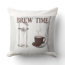 Dekokissen „Brew Time“ – Sanduhr und Tasse.