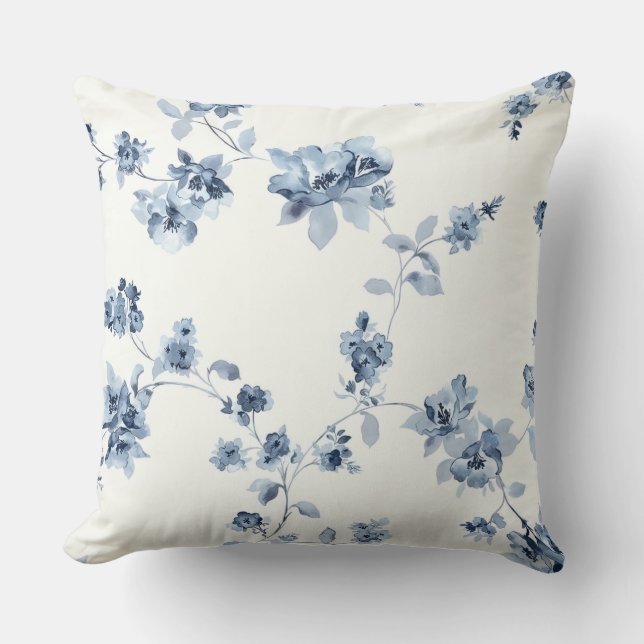 Dekokissen mit blauem Blumen-Print (Vorderseite)