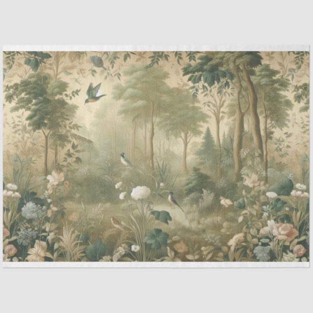 Dekopapier Botanisch, Vögel, Wald Seidenpapier (Vorderseite)