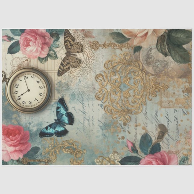 Dekopapier für Springtime Pocket Watch Floral Seidenpapier (Vorderseite)