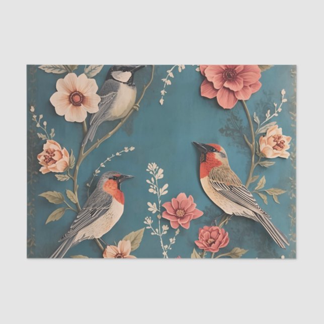 Dekopapier für Vintage Vögel und Blumengewebe Seidenpapier (Vorderseite)