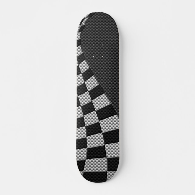 Dekor der Racing Flag Wave im Carbon Fibre-Stil Skateboard (Vorne)