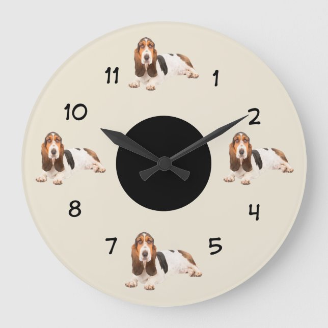 Dekor der Rasse "Funny Basset Hound Breed Wall" Große Wanduhr (Vorderseite)