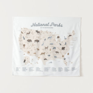 Dekor des neutralen Nationalparks Landkarte Kinder Wandteppich