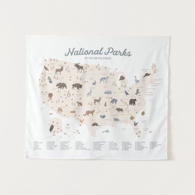 Dekor des neutralen Nationalparks Landkarte Kinder Wandteppich (Vorderseite (Horizontal))