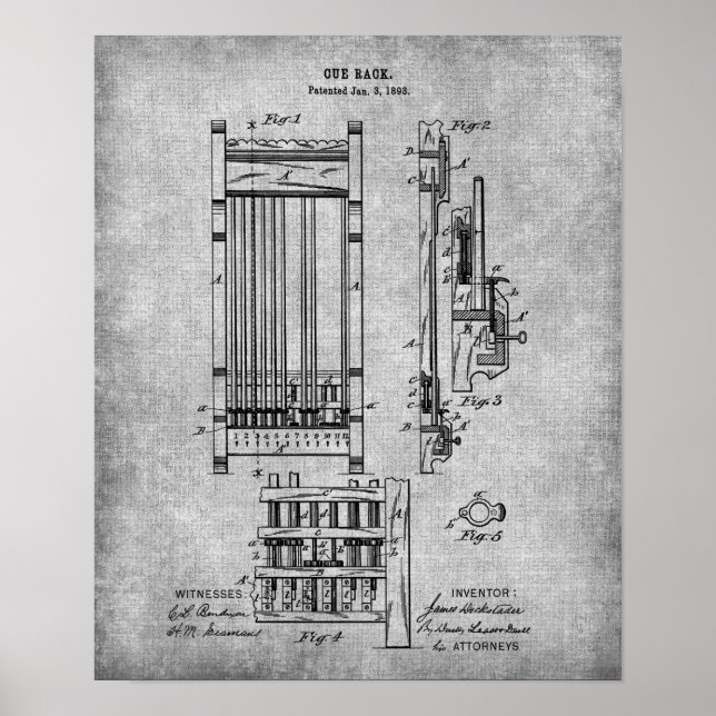 Dekor des Poolraums Print 13 Pool Cue Rack Patent Poster (Vorne)