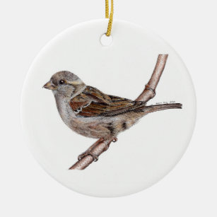Dekor des Sparrow Bird (Passer Domesticus) Keramik Ornament
