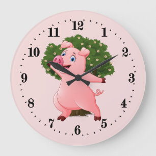 Dekor für niedliche Schweine Große Wanduhr