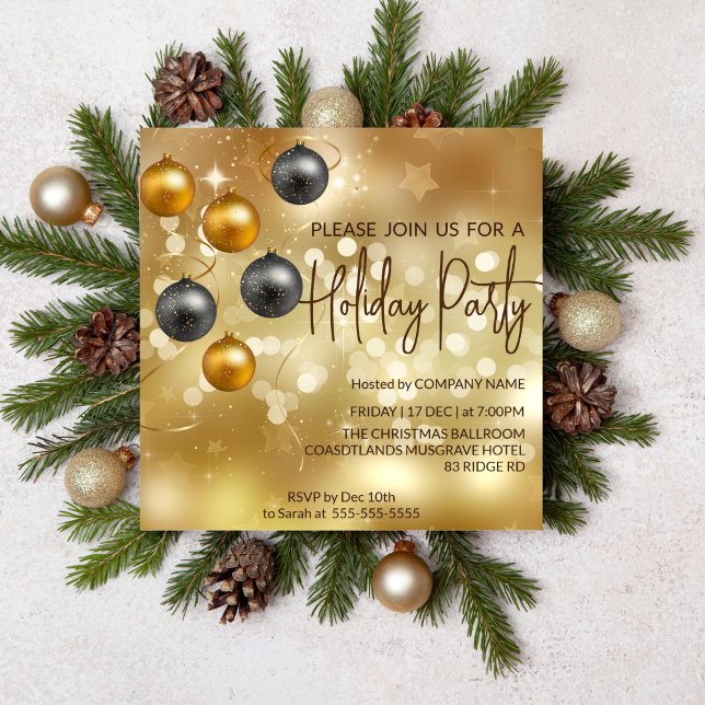 Dekoration aus Gold, Schwarz und Gold Einladung (Christmas holiday party editable template invitation gold theme non religious)