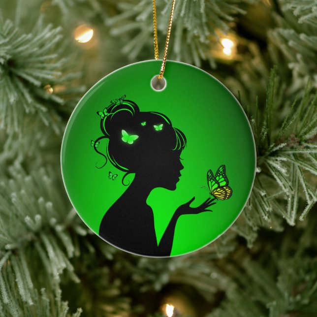 Dekoration aus Keramik Grüne Schmetterlinge (Baum)