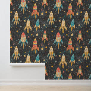 Dekoration aus Raketen und Planeten mit Vintagem C Tapete