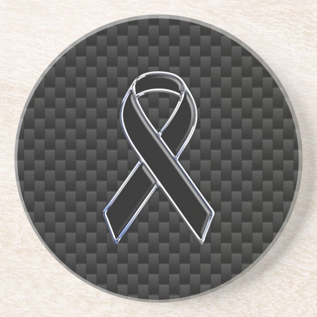 Dekoration aus schwarzem Ribbon Awareness Carbon F Getränkeuntersetzer (Vorne)